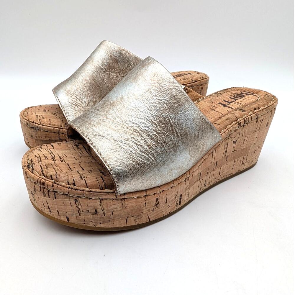 Born B O C Savia Platform Wedge Sandals Open Toe Women's Gold Size US7M EU37.5